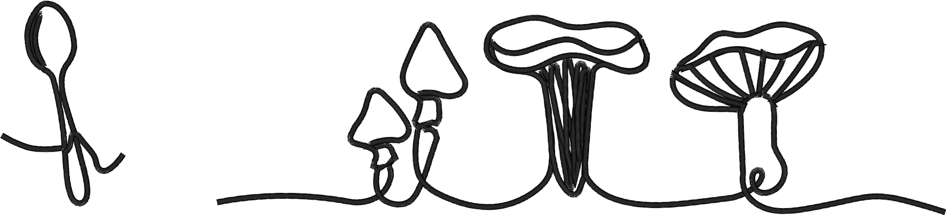 Single line drawings: spoon & mushrooms